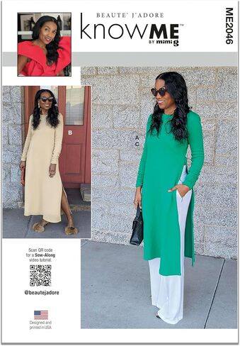 Know Me Misses' Knit Dress and Woven Pants Sewing Pattern Kit, Design Code ME2046, Sizes 18-20-22-24-26, Multicolor in Saudi Arabia