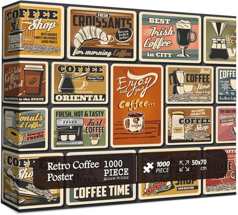 احجيات قهوة للبالغين، احجية جيغسو بوستر عتيقة من 1000 قطعة تحتوي على 17 ملصق قهوة، احجيات كلاسيكية كديكور حائط للمقهى in Kuwait