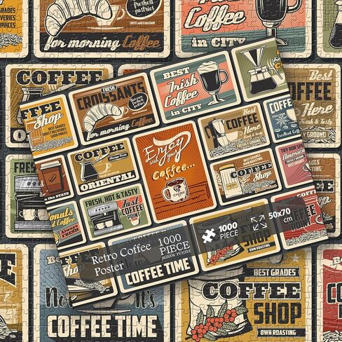 احجيات قهوة للبالغين، احجية جيغسو بوستر عتيقة من 1000 قطعة تحتوي على 17 ملصق قهوة، احجيات كلاسيكية كديكور حائط للمقهى in Kuwait