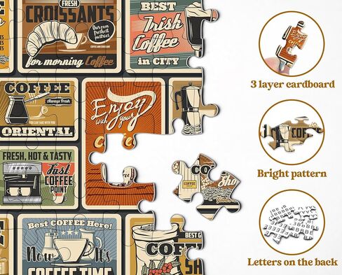 احجيات قهوة للبالغين، احجية جيغسو بوستر عتيقة من 1000 قطعة تحتوي على 17 ملصق قهوة، احجيات كلاسيكية كديكور حائط للمقهى in Kuwait