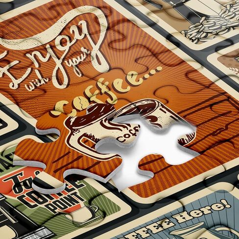 احجيات قهوة للبالغين، احجية جيغسو بوستر عتيقة من 1000 قطعة تحتوي على 17 ملصق قهوة، احجيات كلاسيكية كديكور حائط للمقهى in Kuwait