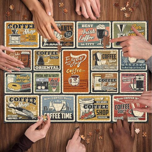 احجيات قهوة للبالغين، احجية جيغسو بوستر عتيقة من 1000 قطعة تحتوي على 17 ملصق قهوة، احجيات كلاسيكية كديكور حائط للمقهى in Kuwait