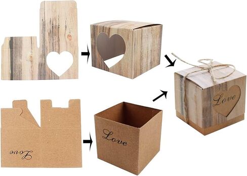 Kaptin 50 Pack Candy Favor Boxes Vintage Kraft Bonbonniere with Burlap Twine, Love Heart Imitation Bark Gift Bag for Wedding Birthday Bridal Party Shower Decoration in Kuwait