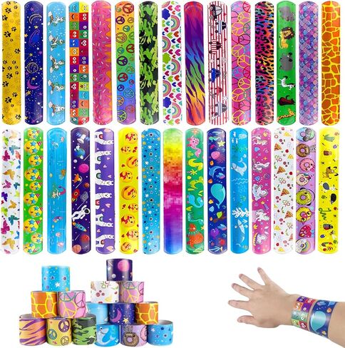 Quaocens 30PCS Slap Bracelets for Kids，Animals, Hearts, Cars, Butterflies and Other patterns of Slap Bracelets，Top Gift for Kids, for Birthday Party, Holiday Party and Classroom Rewards in Kuwait