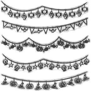 Halloween Background Clear Stamps for Card Making Halloween Vintage Skull Head Words Clear Stamp for Scrapbooking, Halloween Lace Flower Transparent Rubber Stamps for Photo Album Crafting Supplies