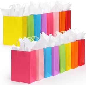 Carnation 32 Packs Christmas Gift Bags with Tissues，8 Colors Party Favor Gift Bags with Handles, Rainbow Gift Bags for Wedding, Birthday, Christmas, Party Supplies and Gifts(Small Size) in Kuwait