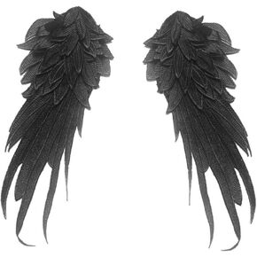 1Pair Black Embroidered Angel Wings 10.6x5.1 inch (Black-Small) in Saudi Arabia