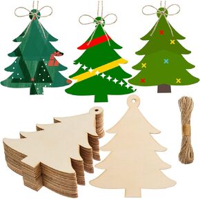 36 Pieces Wooden Christmas Tree Cutouts 6 Inch Unfinished Christmas Tree Hanging Ornaments Blank Christmas Tree Wood Cutouts Slice with Ropes for DIY Crafts Christmas Winter Xmas Decoration in Saudi Arabia