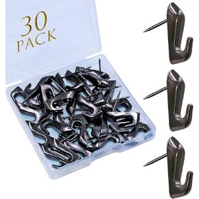 30 PCS Push Pin Picture Hooks, Push Pin Hangers, Decorative Push Pins for Wall Hanging, Thumb Tacks for Hanging, Bulletin Board Hooks (Black)