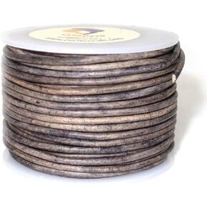 Round Leather Cord 2 mm for Craft & Jewelry Making, Natural Distressed Grey, Leather String Cord for Jewelry Making, Leather Cording for Beading Work and DIY Craft, Roll of 20 Meters