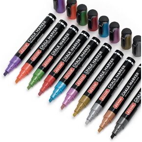 ZEYAR Liquid Chalk Marker Wet Erase Marker, Reversible Tip- Bullet & Chisel: 4mm&2.5mm, 10 Colors, Writes on Nonporous Chalkboards, Bistro Boards, Windows and Plastic (10 Metallic Colors)