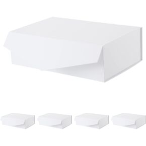 PACKQUEEN 5 White Gift Boxes, Large Gift Boxes with Lids, 13.5x9x4.1 Inches Magnetic Closure Gift Boxes for Presents, Bridesmaid Proposal Boxes (Matte White with Grain Texture) in Kuwait
