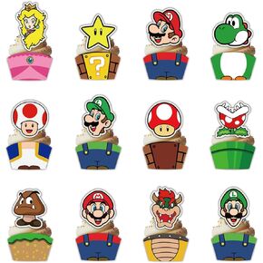 12pc Mario Cake Topper and Cake Wrapping Paper Pick Children Mario Party Decoration Kids Birthday Mario Party Decoration in Kuwait