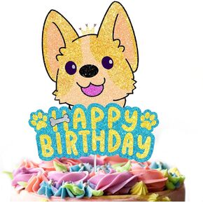 Welsh Corgi Cake Topper for pet puppy Theme Happy Birthday party Boy girl family gathering flash Decortaons