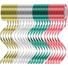 شريط تجعيد عيد الميلاد من LACNNY، 24 لفة أخضر أحمر ذهبي فضي شريط تجعيد 3/16 × 11 ياردة لكل قطعة. من أجل هدايا حفلات شريط البالونات in Kuwait