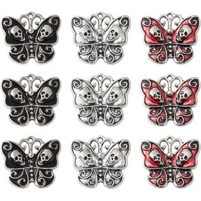 KitBeads 20pcs 5 Styles Enamel Black Snake Charms Halloween Animal Gothic Skull Charms Sun Moon Flower Snake Charms for Jewelry Making Bulk