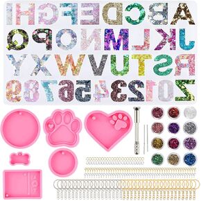 الاجيرلس مجموعة قوالب سلسلة مفاتيح من راتنج الايبوكسي الابجدية 262 قطعة - قوالب سيليكون لصب الراتنج ومجموعة اكسسوارات سلسلة المفاتيح لصنع المجوهرات والقلائد - مجموعة حرفية من الراتنج للمبتدئين in Kuwait
