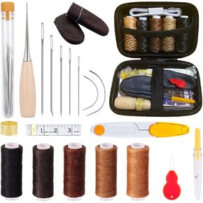 مجموعة الخياطة الجلدية المكونة من 30 عبوة، طقم إصلاح التنجيد، أدوات ولوازم عمل جلدية، طقم أدوات يدوية من الجلد إبر خياطة يدوية بإبر خياطة واسعة العين لإصلاح الجلد (ملونة) in Kuwait