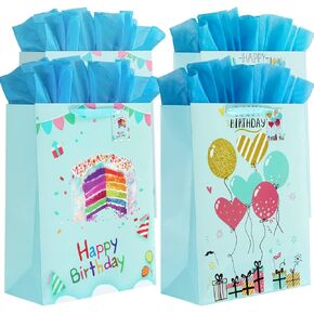 BLEWINDZ 16.5" Extra Large 4 Pack Happy Birthday Gift Bags with Tissue Paper and Tags, Huge Birthday Gift Bags for Kids Girls Baby Party favors in Kuwait