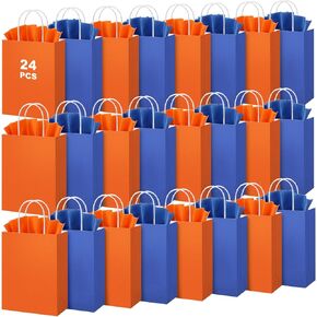 24 Pack Blue Orange Kraft Paper Gift Bags with Tissues Papers Colorful Party Favor Bags with Handles for War Party Target Sign Birthday Party Wedding Baby Shower Supplies in Kuwait