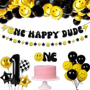 34Pcs One Happy Dude Birthday Decorations - First Birthday Party Supplies 1st Birthday Party Idea, Groovy One Cool dude Birthday Aluminum Foil Balloons Set, Hippie Birthday Decor in Kuwait