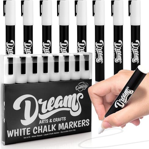 The Glowhouse Premium White Chalk Markers Liquid Chalk Pens 6mm Washable Window Markers Set of 8 Pens Reversible Nibs in Kuwait