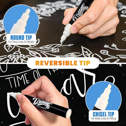 The Glowhouse Premium White Chalk Markers Liquid Chalk Pens 6mm Washable Window Markers Set of 8 Pens Reversible Nibs in Kuwait