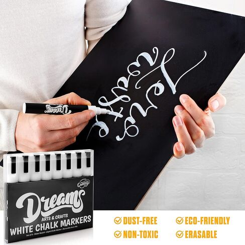 The Glowhouse Premium White Chalk Markers Liquid Chalk Pens 6mm Washable Window Markers Set of 8 Pens Reversible Nibs in Kuwait