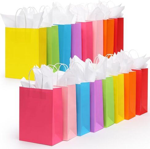 Carnation 32 Packs Christmas Gift Bags with Tissues，8 Colors Party Favor Gift Bags with Handles, Rainbow Gift Bags for Wedding, Birthday, Christmas, Party Supplies and Gifts(Small Size) in Kuwait
