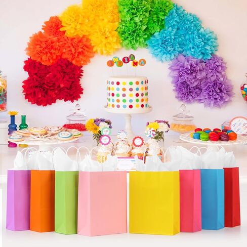 Carnation 32 Packs Christmas Gift Bags with Tissues，8 Colors Party Favor Gift Bags with Handles, Rainbow Gift Bags for Wedding, Birthday, Christmas, Party Supplies and Gifts(Small Size) in Kuwait
