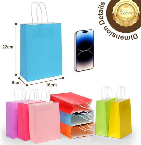 Carnation 32 Packs Christmas Gift Bags with Tissues，8 Colors Party Favor Gift Bags with Handles, Rainbow Gift Bags for Wedding, Birthday, Christmas, Party Supplies and Gifts(Small Size) in Kuwait