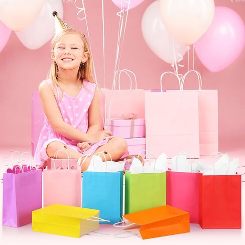 Carnation 32 Packs Christmas Gift Bags with Tissues，8 Colors Party Favor Gift Bags with Handles, Rainbow Gift Bags for Wedding, Birthday, Christmas, Party Supplies and Gifts(Small Size) in Kuwait