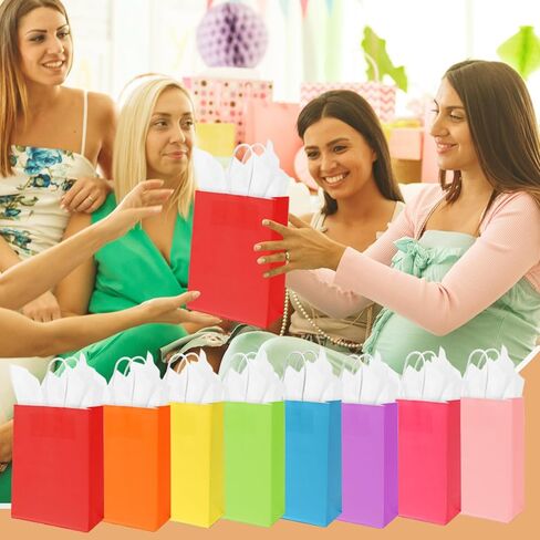 Carnation 32 Packs Christmas Gift Bags with Tissues，8 Colors Party Favor Gift Bags with Handles, Rainbow Gift Bags for Wedding, Birthday, Christmas, Party Supplies and Gifts(Small Size) in Kuwait