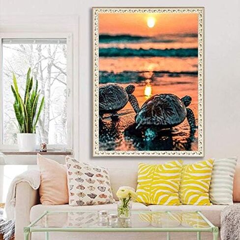 مجموعة لوحات ماسية بتصميم سلحفاة الغروب - لوحة ماسية دائرية بالكامل ماييي 5D بتصميم سلحفاة بحرية، لوحة ماسية كريستالية على شكل سلحفاة بحرية، مناسبة للبالغين والاطفال وديكور حائط المنزل (30 × 40 سم) in Saudi Arabia