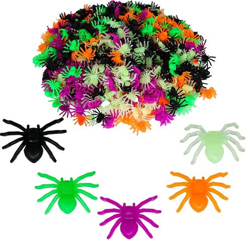600 قطعة من ترونيسترو العناكب البلاستيكية للهالوين، العناكب الصناعية الواقعية مضيئة العناكب لعبة مقنك واقعية لمستلزمات ديكور الهالوين، 5 ألوان in Kuwait