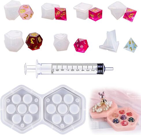 7 أشكال قوالب النرد للراتنج، مع قالب صندوق النرد السداسي من السيليكون قالب النرد متعدد السطوح قالب صنع النرد للعبة طاولة صب راتنجات الإيبوكسي in Kuwait