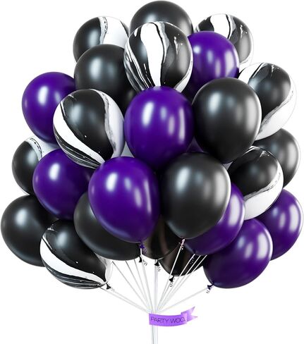 بارتي وو بالونات باللونين الاسود والارجواني، 40 قطعة 12 انش من بالونات اللؤلؤ الارجواني، بالونات رخامية، بالونات ارجوانية وسوداء، بالونات ارجواني ملكي لتزيين الحفلات الارجوانية، حفلة مصاص الدماء، حفلة in Kuwait
