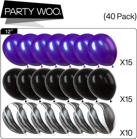 بارتي وو بالونات باللونين الاسود والارجواني، 40 قطعة 12 انش من بالونات اللؤلؤ الارجواني، بالونات رخامية، بالونات ارجوانية وسوداء، بالونات ارجواني ملكي لتزيين الحفلات الارجوانية، حفلة مصاص الدماء، حفلة in Kuwait