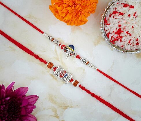 مجموعة من 3 سوار مصمم لراكشاباندهان التقليدي مع تغليف بلاستيكي مجاني (مجموعة من 3، تصميم 1), قطن in Kuwait