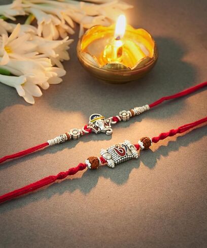 مجموعة من 3 سوار مصمم لراكشاباندهان التقليدي مع تغليف بلاستيكي مجاني (مجموعة من 3، تصميم 1), قطن in Kuwait