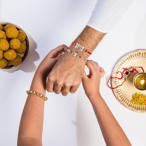 مجموعة من 3 سوار مصمم لراكشاباندهان التقليدي مع تغليف بلاستيكي مجاني (مجموعة من 3، تصميم 1), قطن in Kuwait