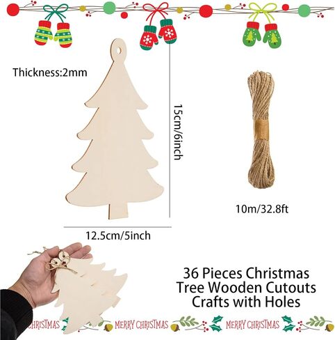 36 Pieces Wooden Christmas Tree Cutouts 6 Inch Unfinished Christmas Tree Hanging Ornaments Blank Christmas Tree Wood Cutouts Slice with Ropes for DIY Crafts Christmas Winter Xmas Decoration in Saudi Arabia