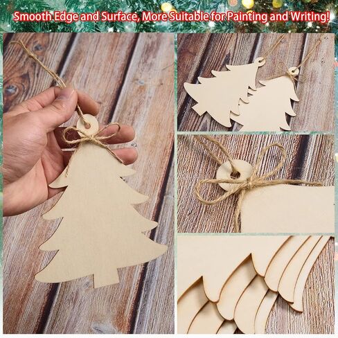 36 Pieces Wooden Christmas Tree Cutouts 6 Inch Unfinished Christmas Tree Hanging Ornaments Blank Christmas Tree Wood Cutouts Slice with Ropes for DIY Crafts Christmas Winter Xmas Decoration in Saudi Arabia