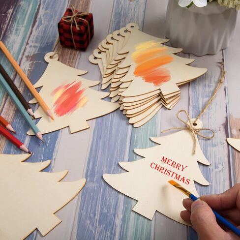36 Pieces Wooden Christmas Tree Cutouts 6 Inch Unfinished Christmas Tree Hanging Ornaments Blank Christmas Tree Wood Cutouts Slice with Ropes for DIY Crafts Christmas Winter Xmas Decoration in Saudi Arabia