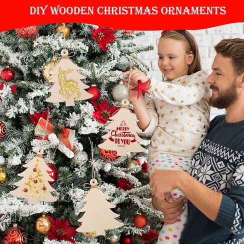 36 Pieces Wooden Christmas Tree Cutouts 6 Inch Unfinished Christmas Tree Hanging Ornaments Blank Christmas Tree Wood Cutouts Slice with Ropes for DIY Crafts Christmas Winter Xmas Decoration in Saudi Arabia