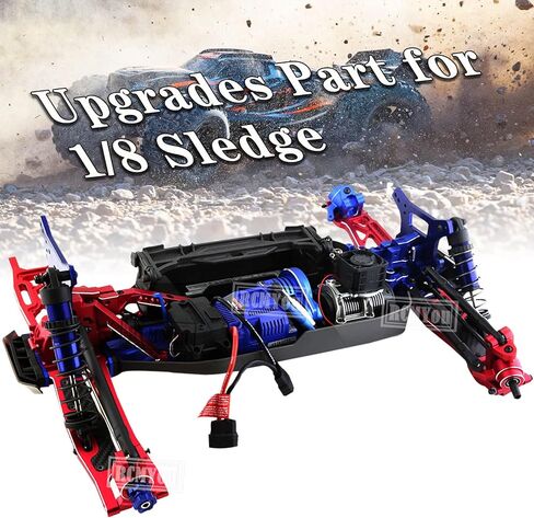 كتلة العجلات المصنوعة من سبيكة RCMYou RC وكتل التوجيه وحاملات المحور الخلفي ترقيات الجزء لـ 1/8 Sledge 4WD، تقفز لشاحنة Sledge 4WD Monster Truck #95076-4، استبدل #9537، #9532، #9552، أحمر in Kuwait
