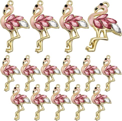 WOOOBD 20pcs Golden Plated Flamingo Charms with Rhinestone Alloy Enamel Flamingo-Shape Pendants Pink Bird Animal Dangle Charms with a Box for DIY Bracelet Jewelry Making Supplies Decor in Kuwait