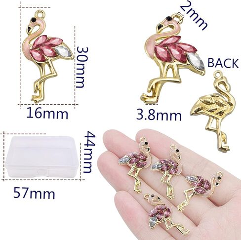 WOOOBD 20pcs Golden Plated Flamingo Charms with Rhinestone Alloy Enamel Flamingo-Shape Pendants Pink Bird Animal Dangle Charms with a Box for DIY Bracelet Jewelry Making Supplies Decor in Kuwait