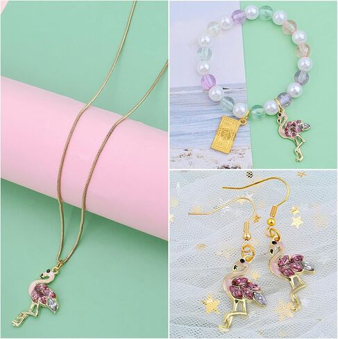 WOOOBD 20pcs Golden Plated Flamingo Charms with Rhinestone Alloy Enamel Flamingo-Shape Pendants Pink Bird Animal Dangle Charms with a Box for DIY Bracelet Jewelry Making Supplies Decor in Kuwait