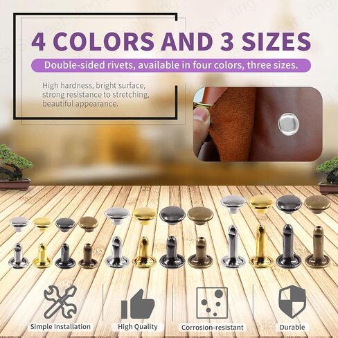 Swpeet 600 Sets 4 Colors 6mm 8mm 12mm Leather Rivets Double Cap Rivets with 3Pcs Fixing Tools Assortment Kit, Leather Rivets Double Cap Rivets Tubular for DIY Leather Craft Clothes Shoes in Saudi Arabia